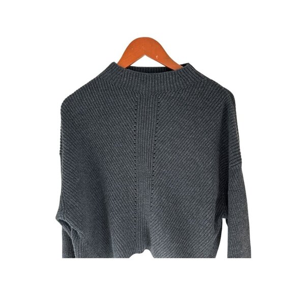 Le ORE Knit Sweater Charcoal Gray Raglan Sleeve Cropped Sweater Merino Blend Siz - Picture 2 of 10